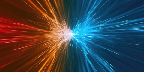 Abstract zoom lights with color of Fire and Ice element. red vs blue light on black background