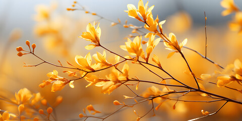 Twigs of yellow Forsythia in daylight