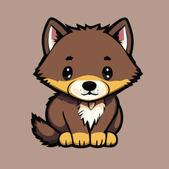 A cute and sad wolf cub illustration for childrens