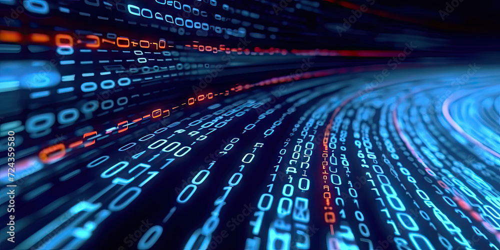 Poster abstract fast moving binary computer data. high speed motion blur, technology, machine learning, big