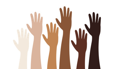 Set of raise hands different skin tone multi ethnic concept illustration vector