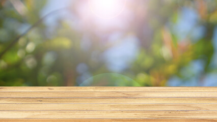 Fototapeta premium Empty wooden table on blur background graphics for illustration