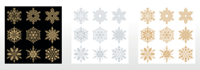Snowflakes icon collection. Graphic modern colored ornament