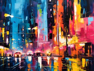 Digital painting of a street with cars in New York City, USA