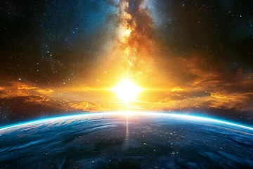 Foto op Plexiglas Sunrise over the planet Earth © PIXELATED