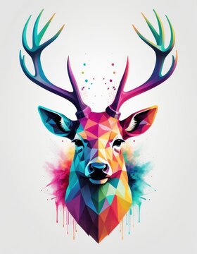 Minimalist neon line logo head of deer with smoke effects