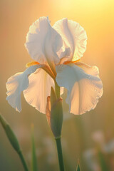 White iris flower in the mist and fog, vertical background
