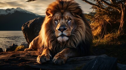 the lion waiting and relax
