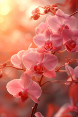 Obraz premium Pink orchid flower blossom in the mist and fog, vertical background