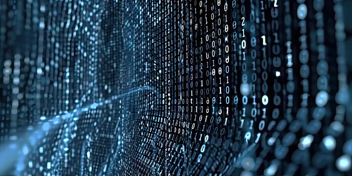blur binary data with dots and lines. Depth of field effect applied. Concept for big data, deep machine learning, artificial intelligence, business technology background