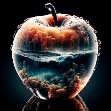 lovely double exposure image by blending together a stormy sea and a glass apple