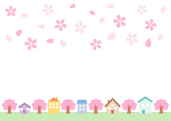 満開の桜とカワイイ街並みの背景