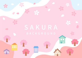 満開の桜とカワイイ街並みの背景