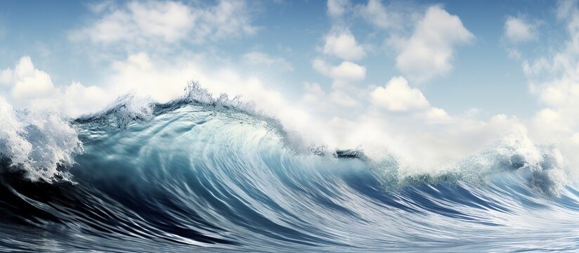 Creative Aerial panoramic View. Waves of water of the river and the sea meet each other during high tide and low tide.