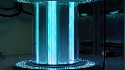 sci fi theme laboratory glass tube. Concept for hight tech background, cryogenic tank,