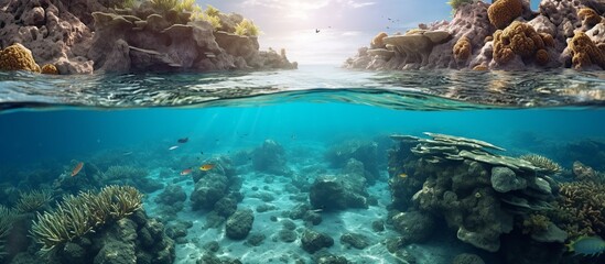 Naklejka premium Aerial view of Mauritius island panorama and famous Le Morne Brabant mountain