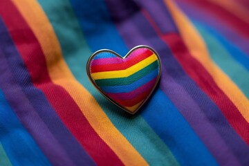 Rainbow heart on colorful fabric background,  LGBT concept,  Close up