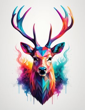Minimalist neon line logo head of deer with smoke effects