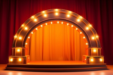 Stage podium with lighting, Stage Podium Scene with for Award Ceremony on Red Curtain Background