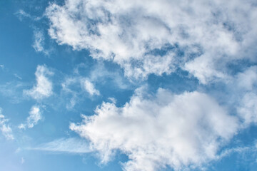 Blue sky with white fluffy cloud. Cloudscape background. Freedom of life, New life beginning and Positive energy background concept. 