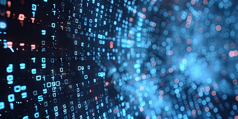 blur binary data background. Concept for big data, deep machine learning, artificial intelligence. blue data tranfer