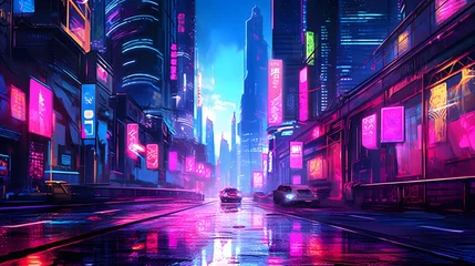 Wandaufkleber Vereinigte Staaten Digital illustration of a street at night in New York City, USA