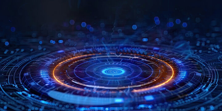3d circle abstract technology product display background. Glowing Sci-fi circle circuit hud on blue data futuristic © Planetz