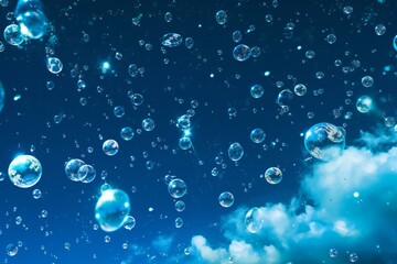 Bubbles in the blue sky with clouds,  Abstract background