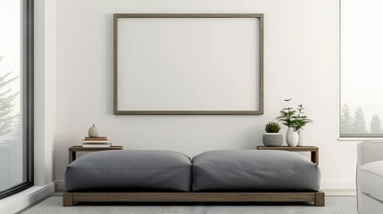 Fototapeta premium empty mock up posters frame on white wall in modern interior living room background,