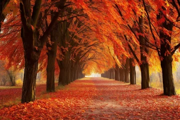 Foto op Plexiglas Beautiful autumn alley in the park with colorful trees and fallen leaves © Quan