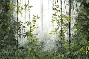 Bamboo forest with fog in the morning
