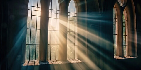 light in the window,  light going through a church window,  - obrazy, fototapety, plakaty