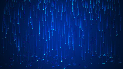 Digital rain with falling glowing particles, neon light particles, abstract light background, Technology, network, data.