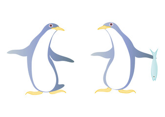 ２羽のペンギン　魚