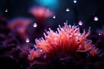 Naklejka na ściany i meble Mysterious Abyss: Coral surrounded by darkness, illuminated.