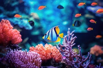 Fototapeta na wymiar Tropical Paradise: Coral in turquoise water with tropical fish.