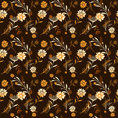 Seamless floral pattern background with ditsy flowers and leaves