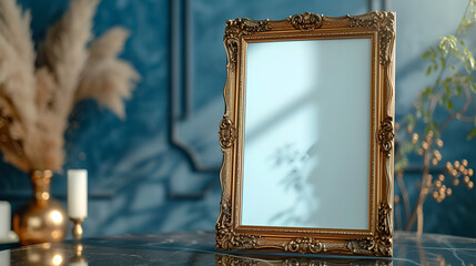 classic retro ornate blank empty photo frame at home, generative ai