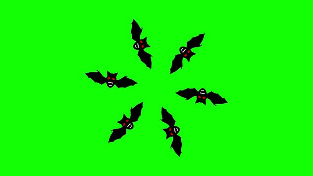 Circling bats animation on green screen background