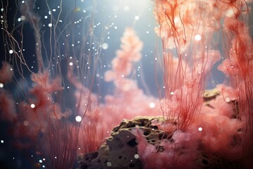 Ocean Veil: Coral partially covered in a veil of sea plants.