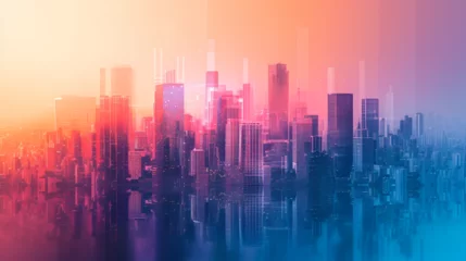Keuken foto achterwand Aquarelschilderij wolkenkrabber  Abstract city building skyline metropolitan area, generative ai