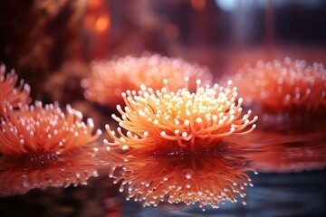 Reflection Pool: Coral reflecting on a calm water surface.