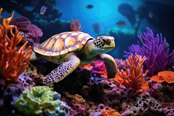 Sea Turtle Haven: Coral with a resting sea turtle.