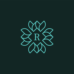 Initial letter R floral ornamental border frame logo