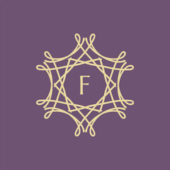 Initial letter F floral ornamental border circle frame logo