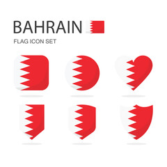 Bahrain 3d flag icons of 6 shapes all isolated on white background.