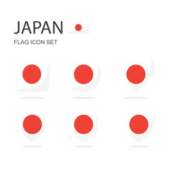 Japan 3d flag icons of 6 shapes all isolated on white background.