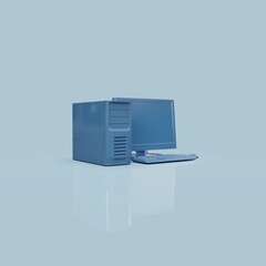 Realistic Desktop Mockup with Blank Screen isolated on Blue Background