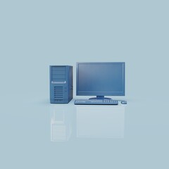 Realistic Desktop Mockup with Blank Screen isolated on Blue Background