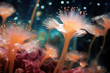 Floral Fantasy: Coral resembling intricate underwater flowers. - obrazy, fototapety, plakaty